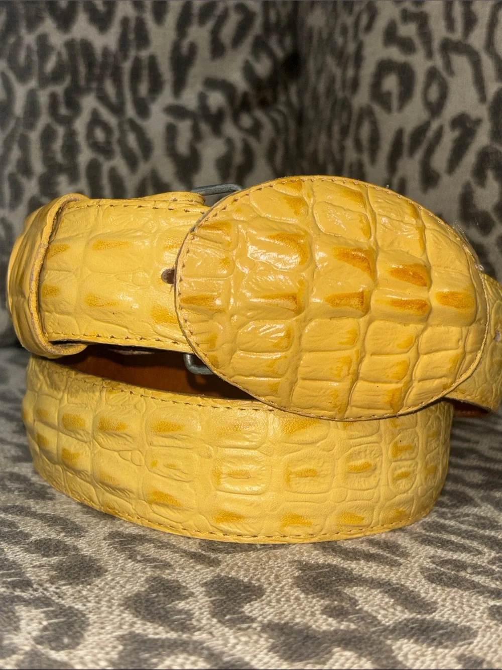 Crocodile alligator leather belt textured western cowboy reptile buckle 34